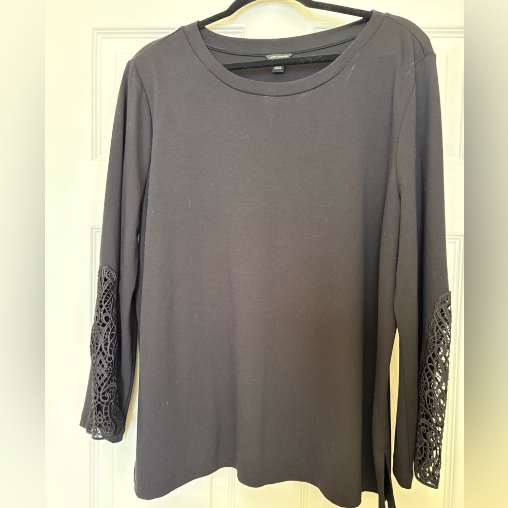 Ann Taylor Black Long Sleeve Top with Lace Detail